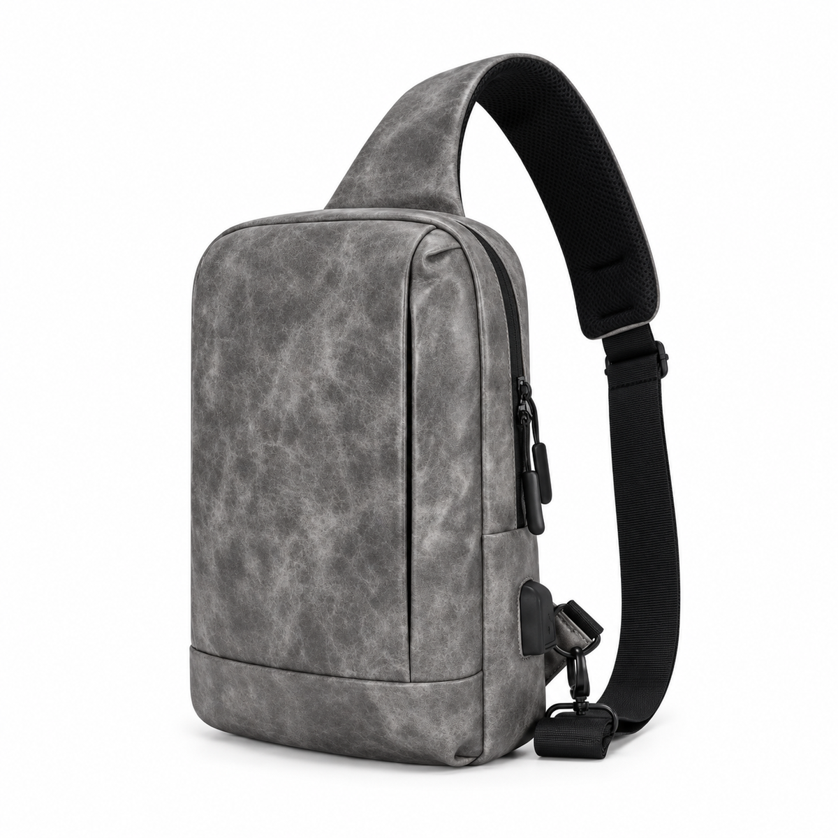 Grey Textured Crossbody Sling Shoulder Bag-4