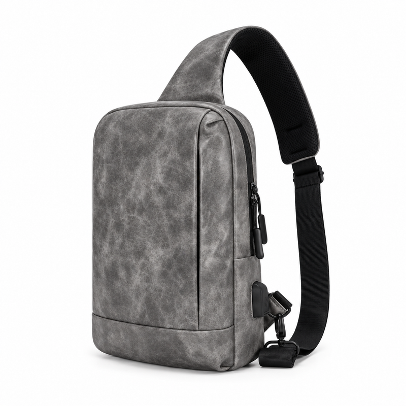 Grey Textured Crossbody Sling Shoulder Bag-4