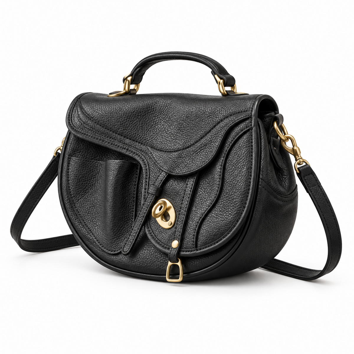 Vintage Black Saddle Satchel Crossbody Bag-4