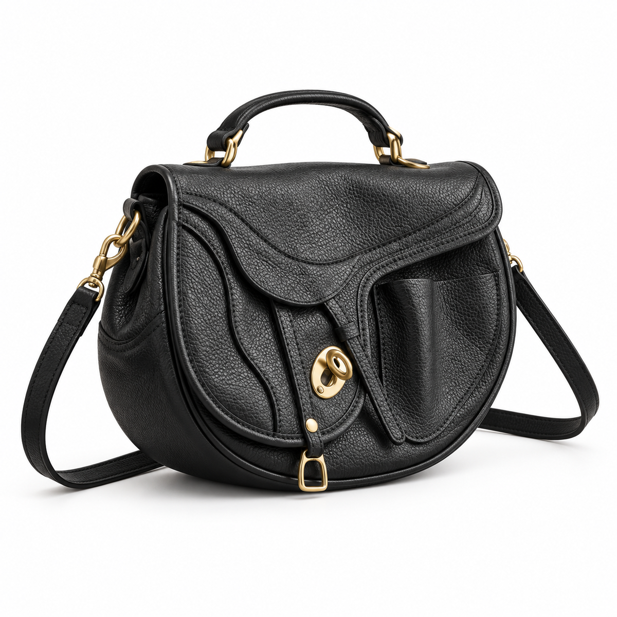 Vintage Black Saddle Satchel Crossbody Bag-1