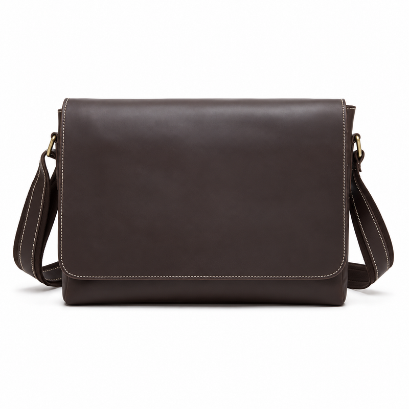 Classic Brown Leather Laptop Messenger Bag-4