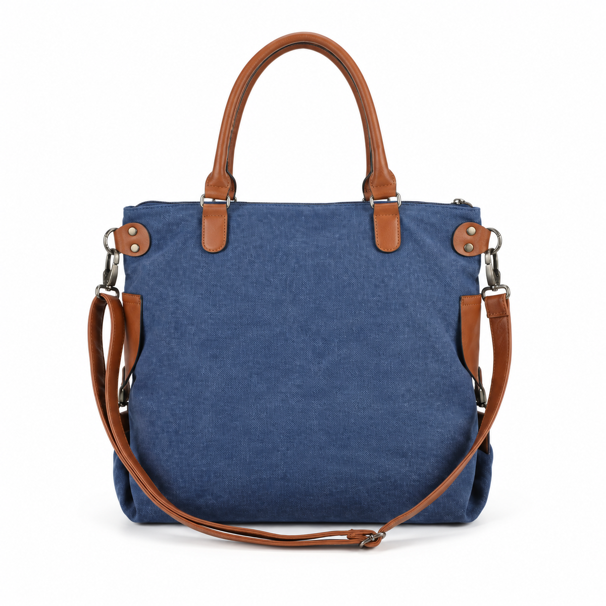 Paris Blue Leather Canvas Tote Bag-2