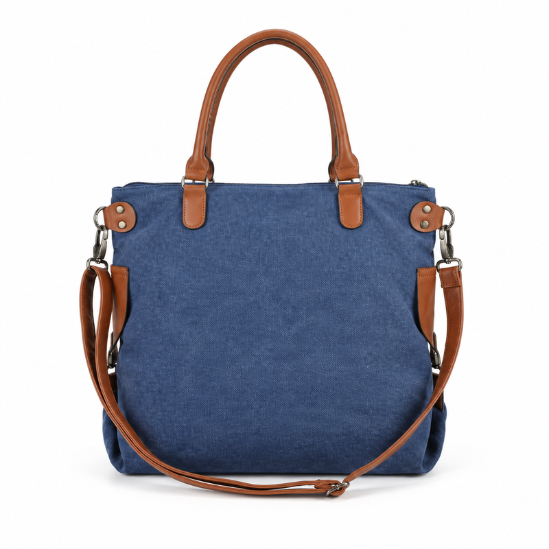 Paris Blue Leather Canvas Tote Bag-2