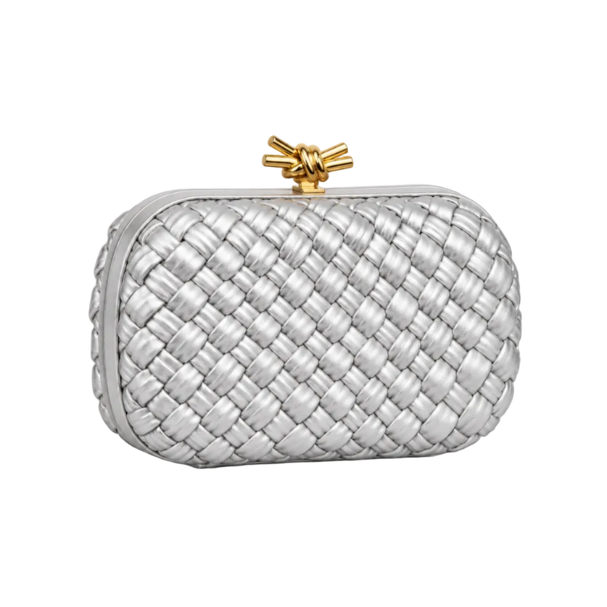 Silver Woven Clutch With Golden Knot-1