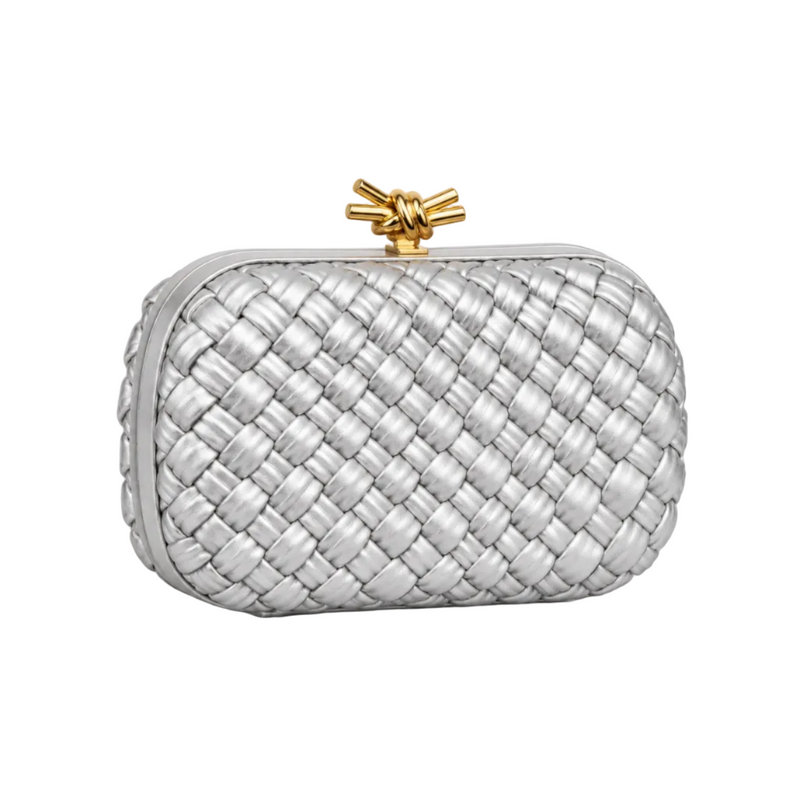 Silver Woven Clutch With Golden Knot-1