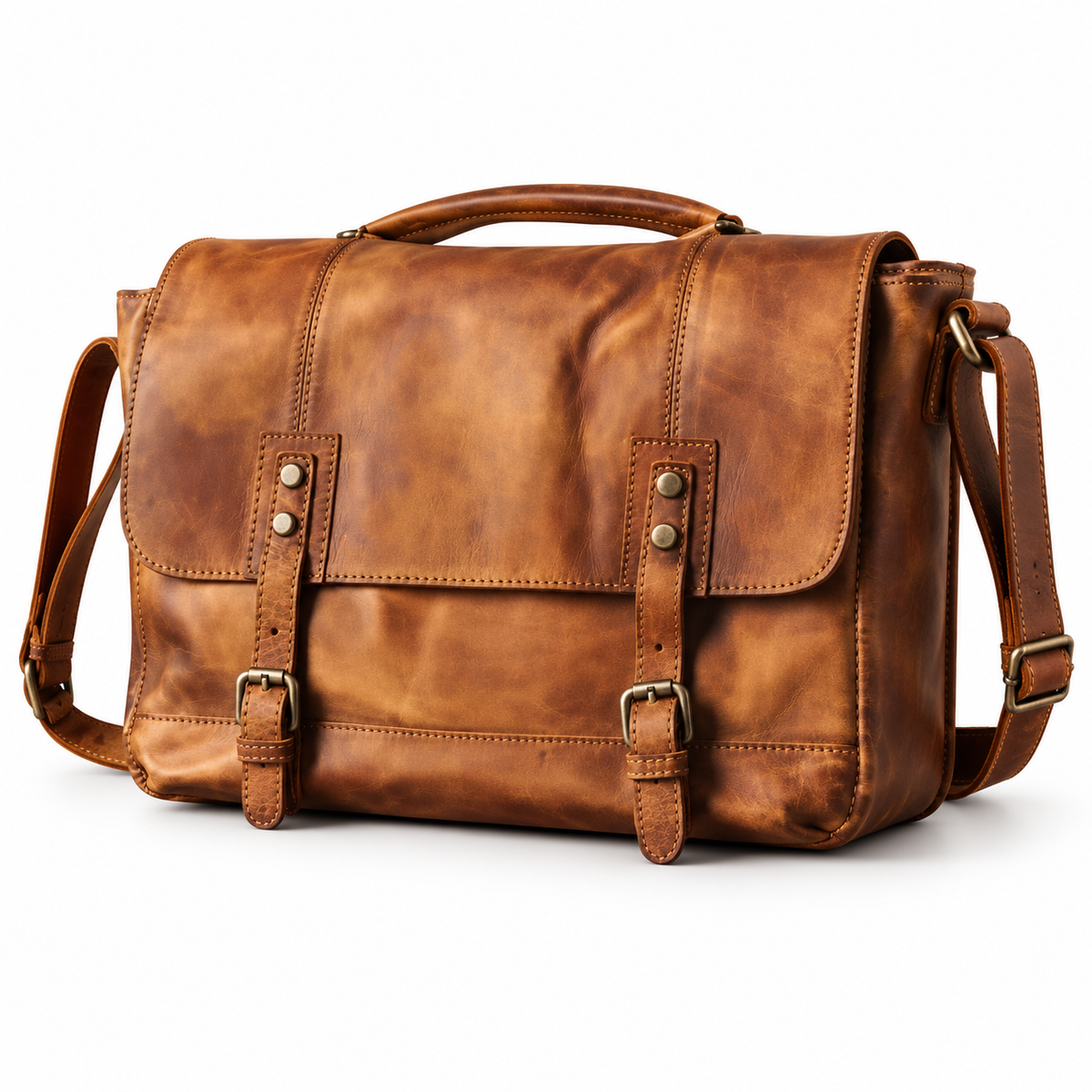 Vintage Cognac Brown Leather Satchel Bag-3