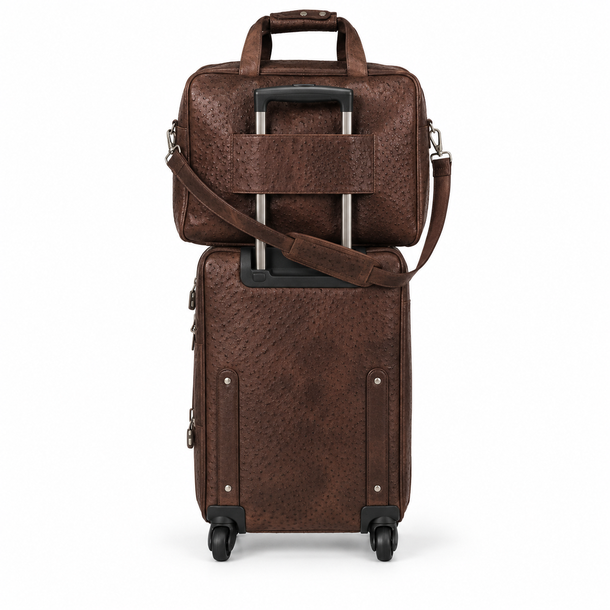 Coffee Brown Textured Rolling Luggage Set-2