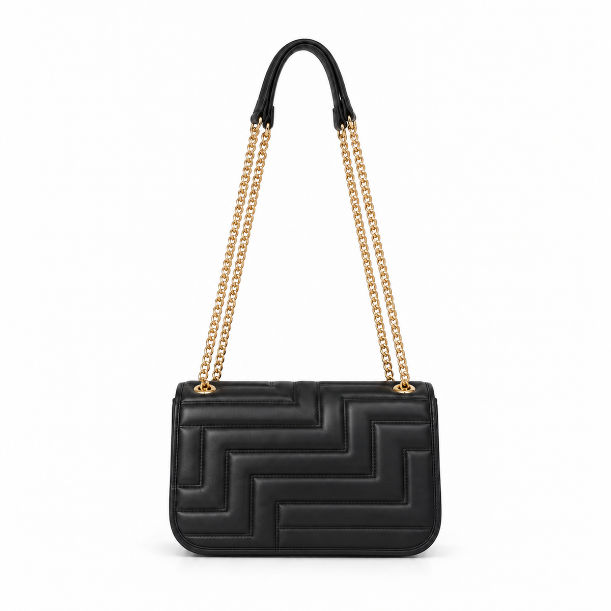 Black Quilted Chain Shoulder Handbag Purse-3