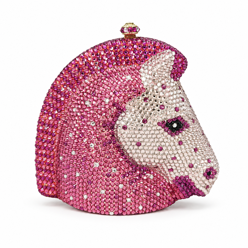 Pink Crystal Horse Head Luxury Clutch-4