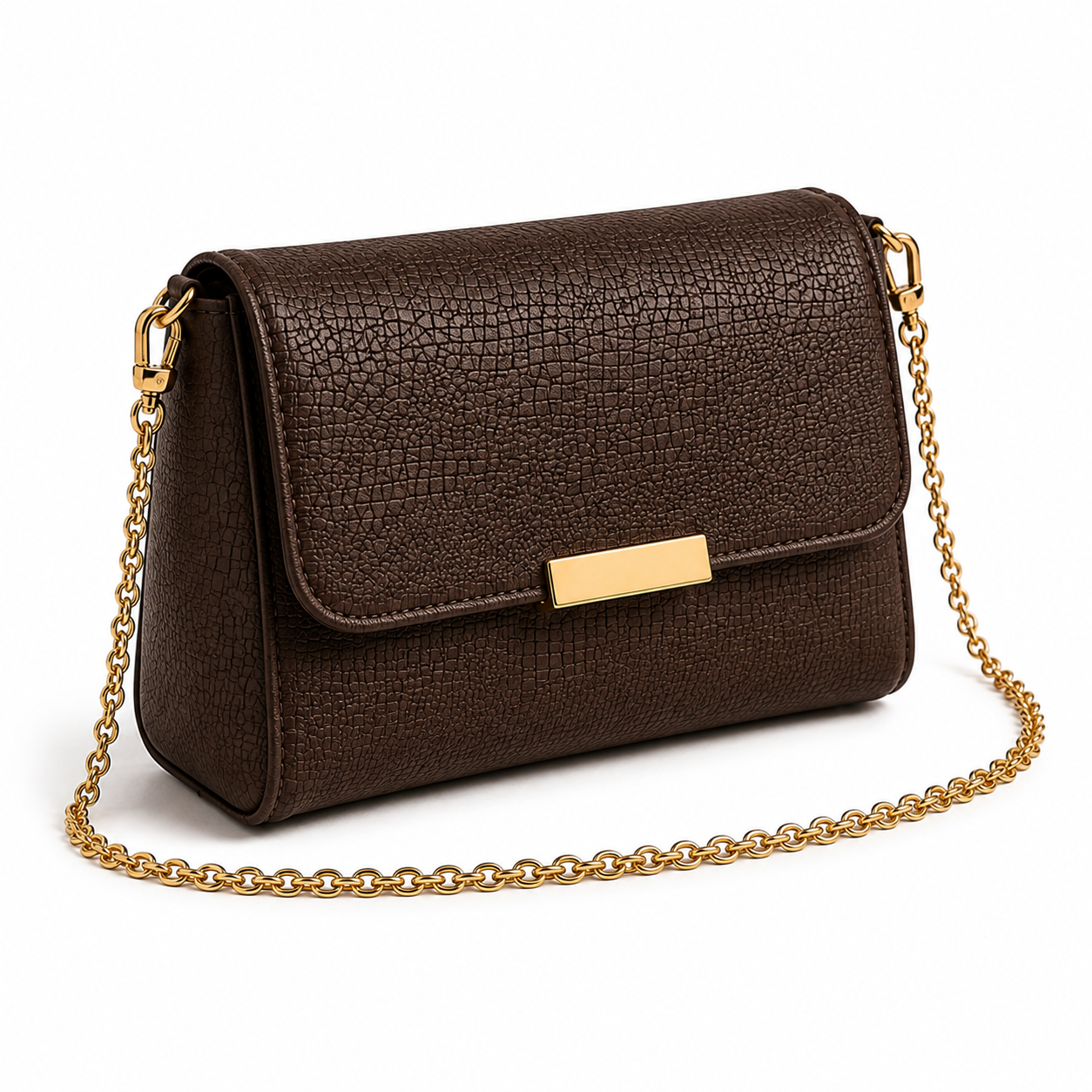 Chocolate Mosaic Textured Chain Crossbody Handbag-1