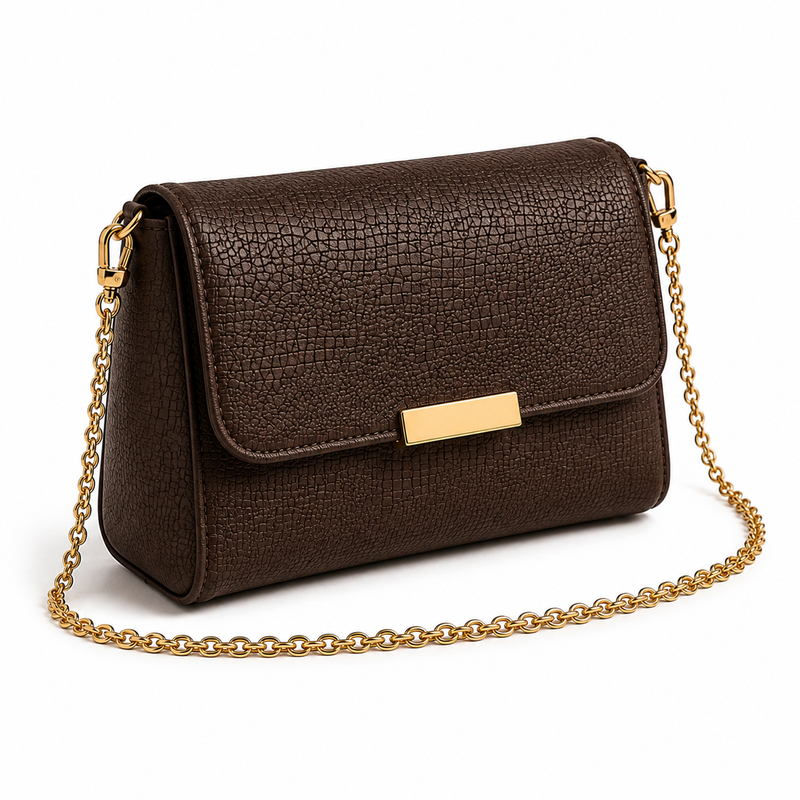 Chocolate Mosaic Textured Chain Crossbody Handbag-1