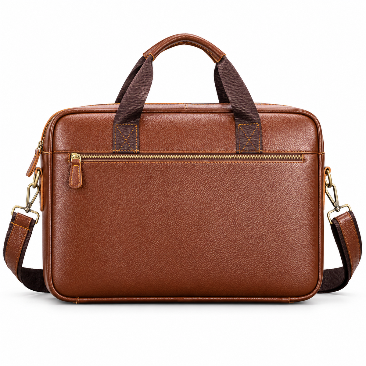 Classic Cognac Leather Briefcase Shoulder Bag-3