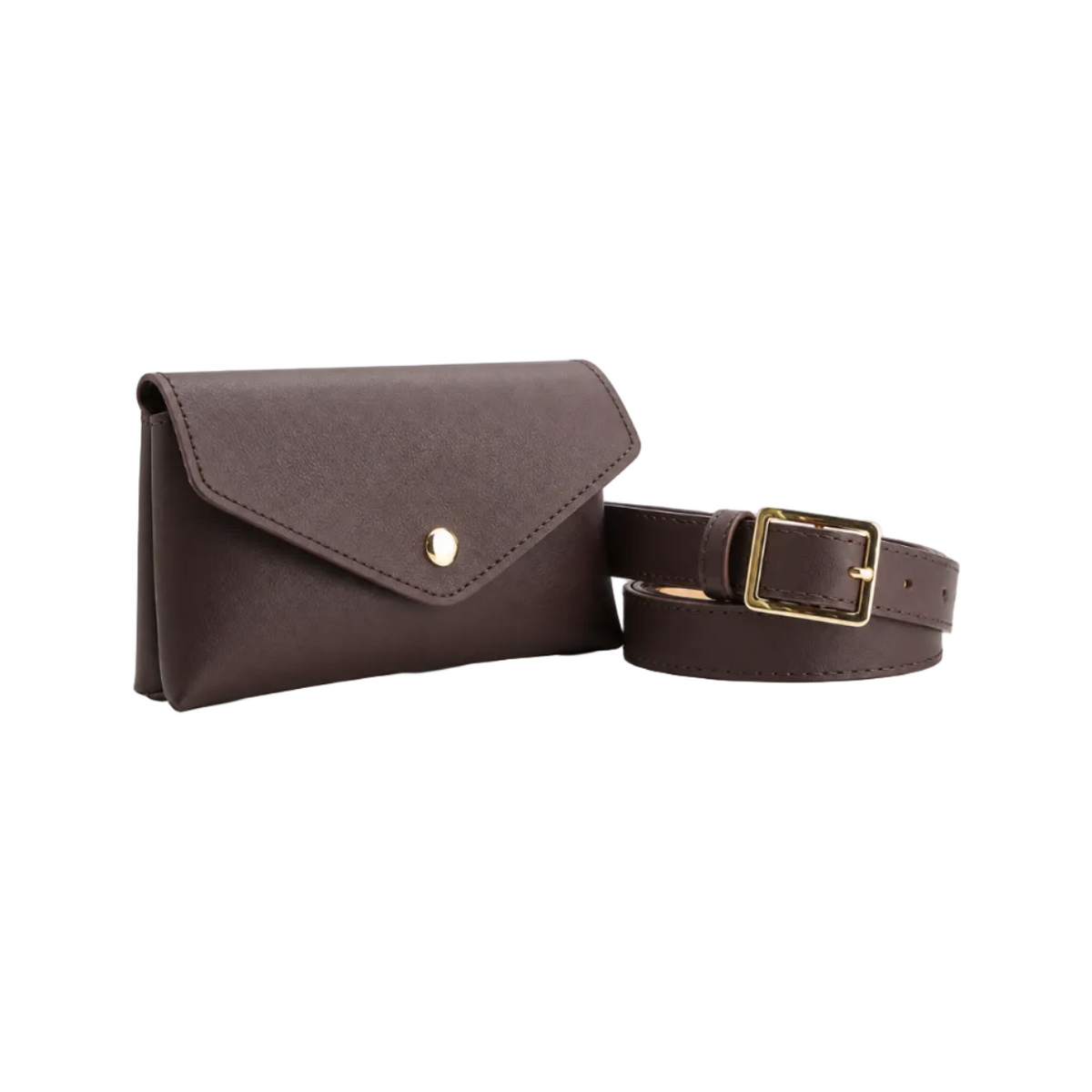 Brown Envelope Waist Bag With Belt-1