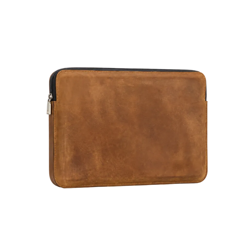 Vintage Brown Leather Zippered Laptop Bag-1