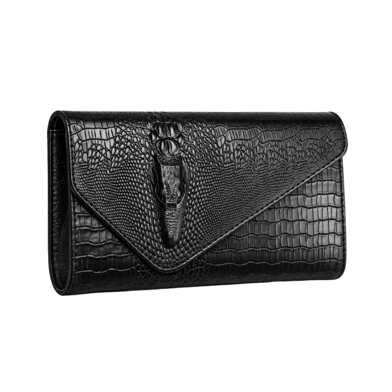 Black Crocodile Embossed Envelope Evening Clutch-1