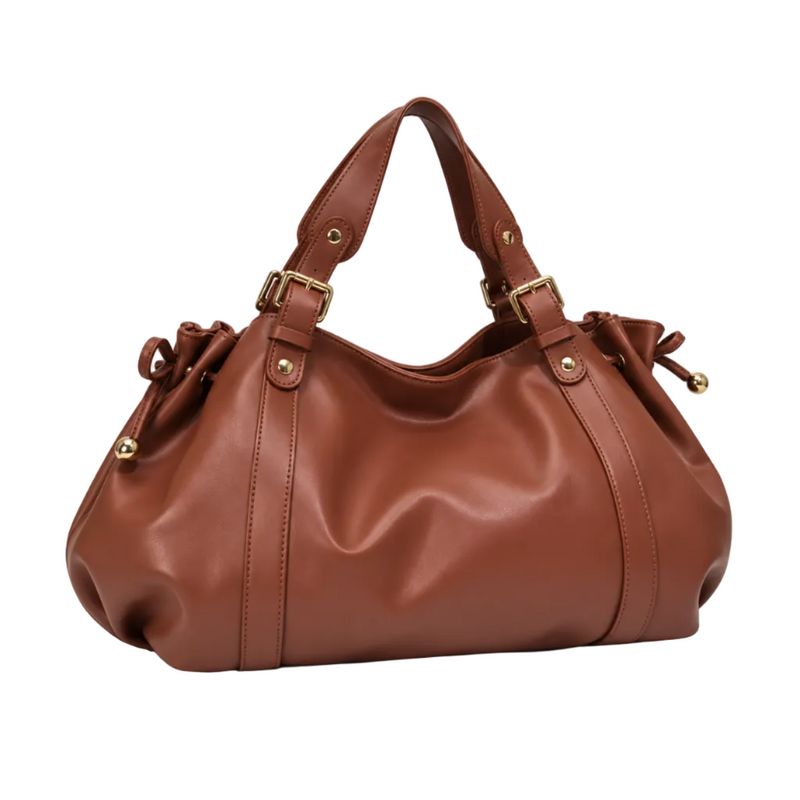 Elegant Brown Slouchy Handbag With Buckles-1