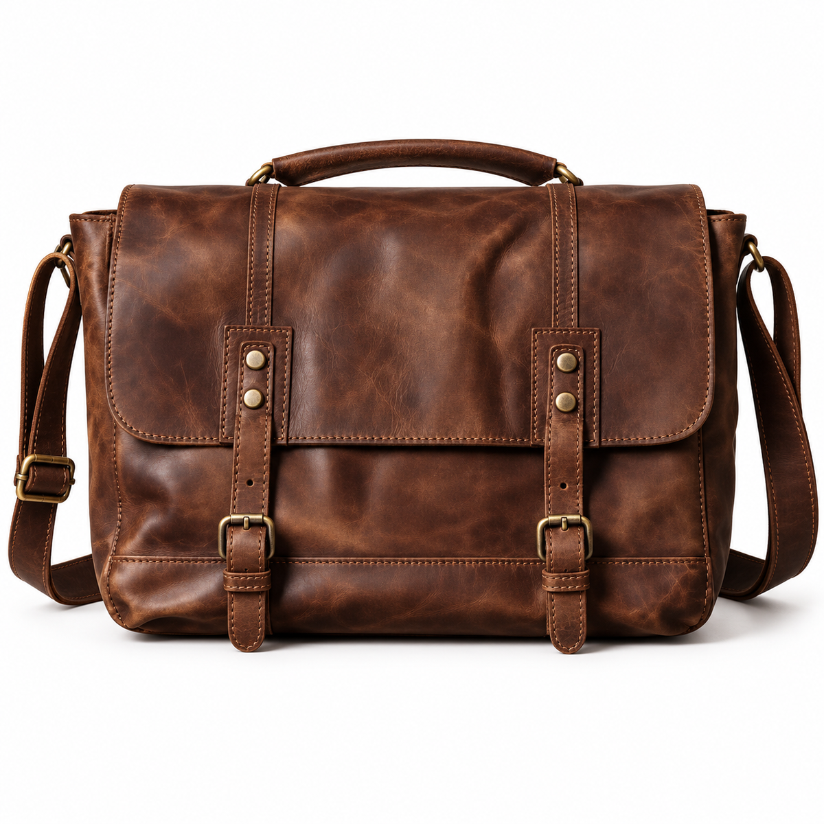Vintage Coffee Brown Leather Satchel Bag-4