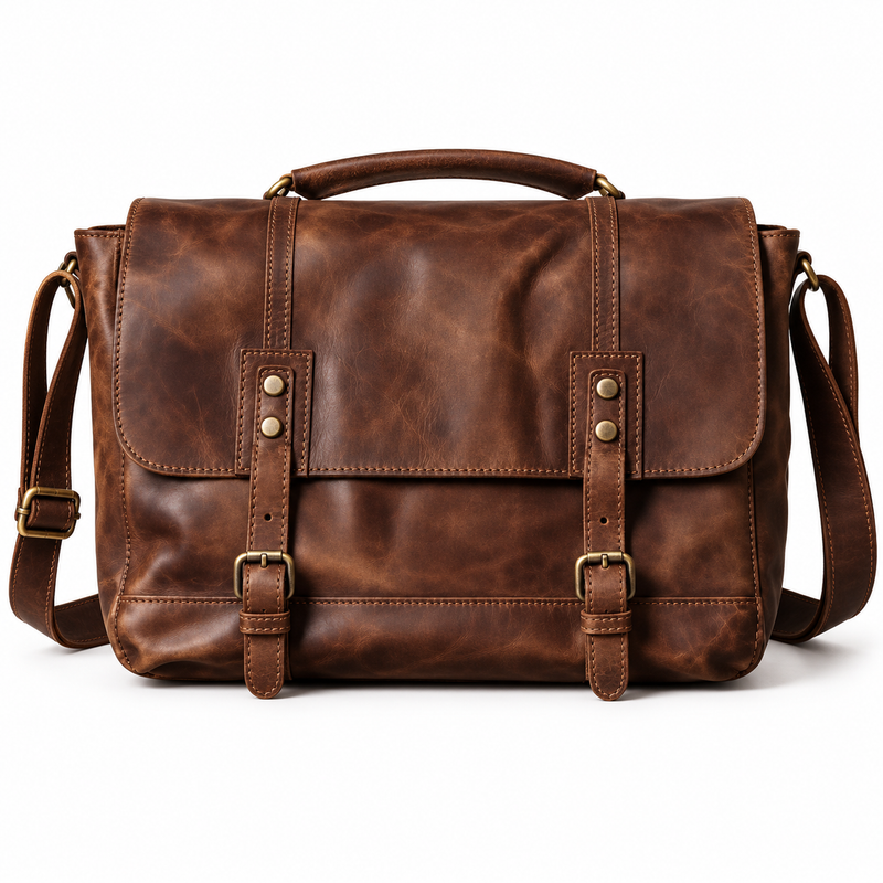 Vintage Coffee Brown Leather Satchel Bag-4