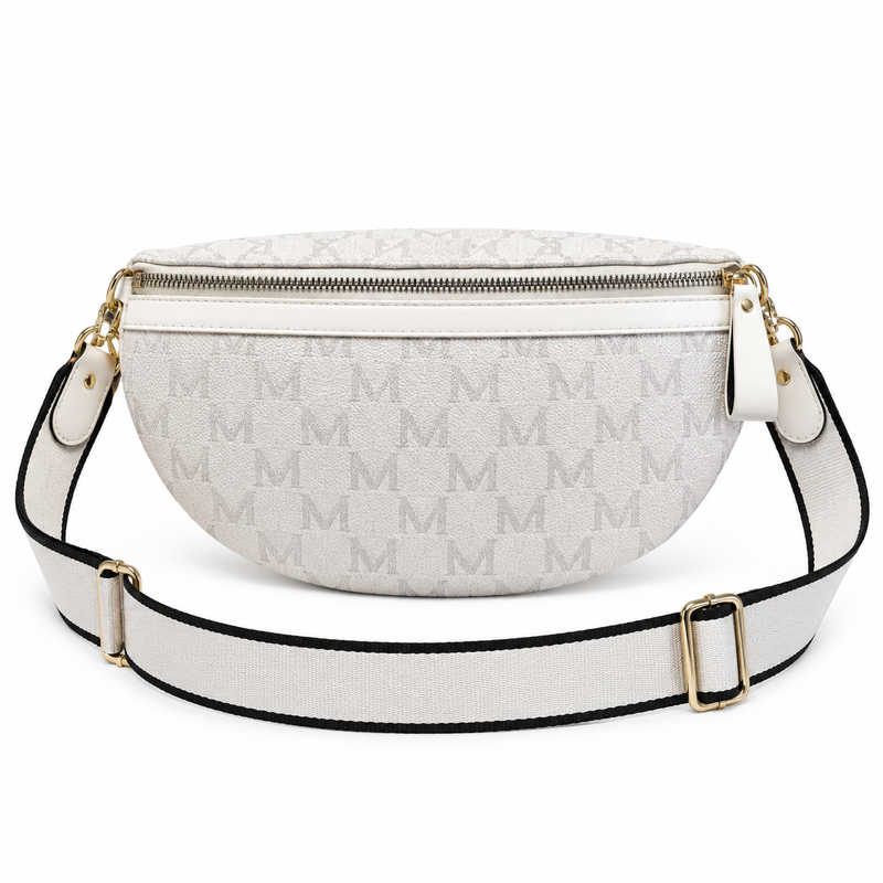 White Monogram Crossbody Bag With Chains-3