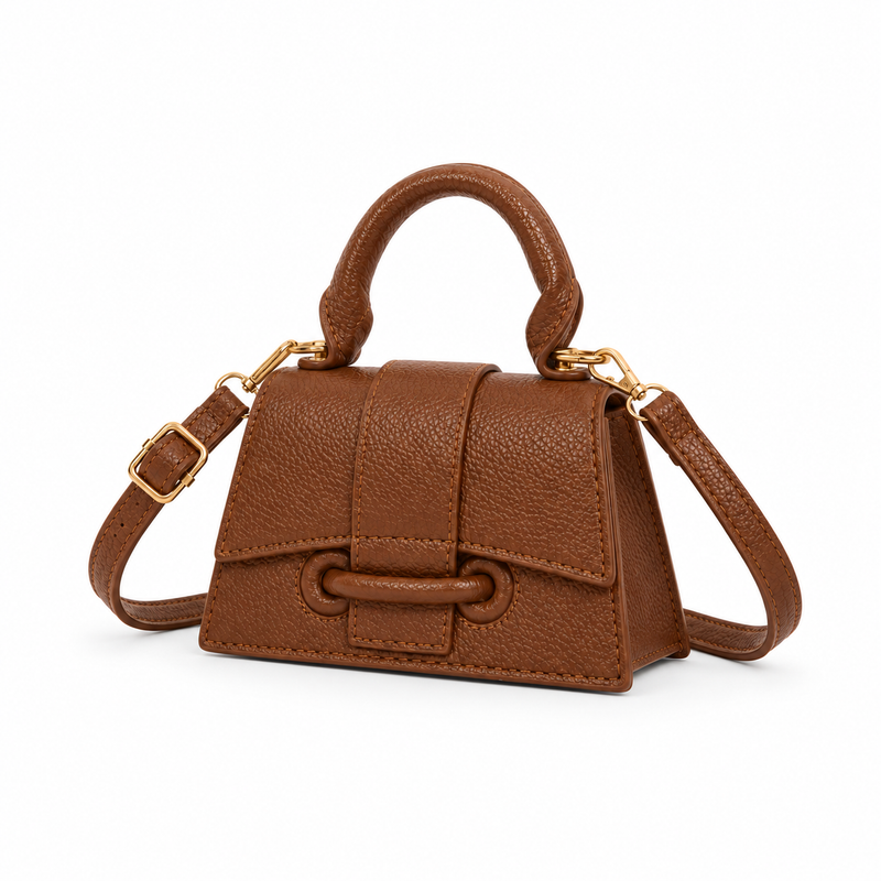 Brown Structured Mini Crossbody Handbag Purse-2