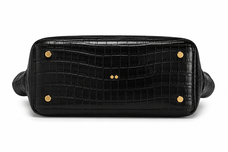 Luxury Black Crocodile-Embossed Winged Tote Bag-2