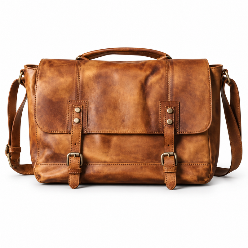 Vintage Cognac Brown Leather Satchel Bag-4