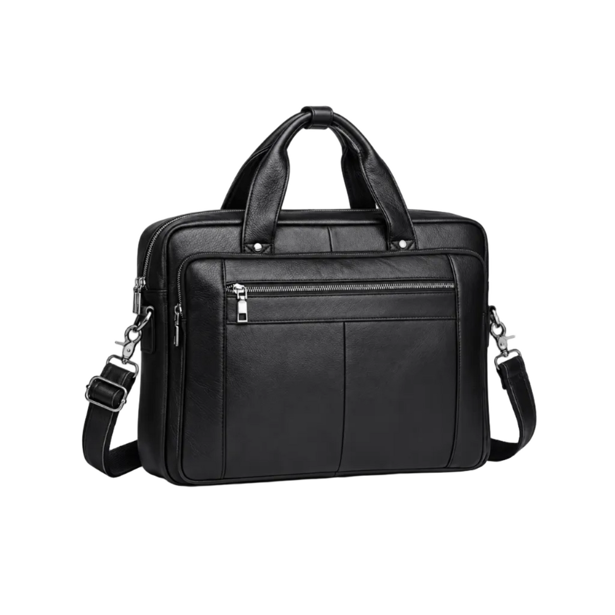 Classic Black Leather Briefcase With Strap