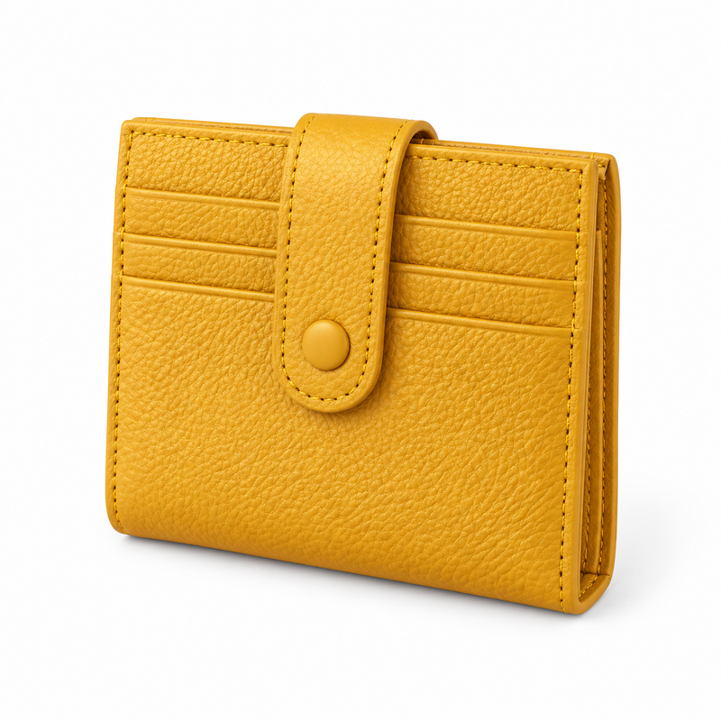 Mustard Yellow Textured Snap Closure Wallet-3