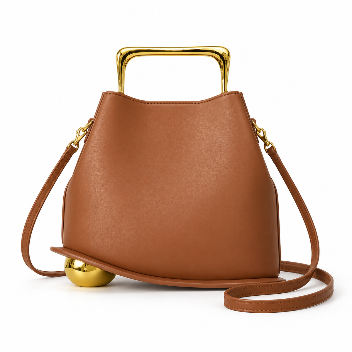 Caramel Leather Evening Clutch Gold Handle-2