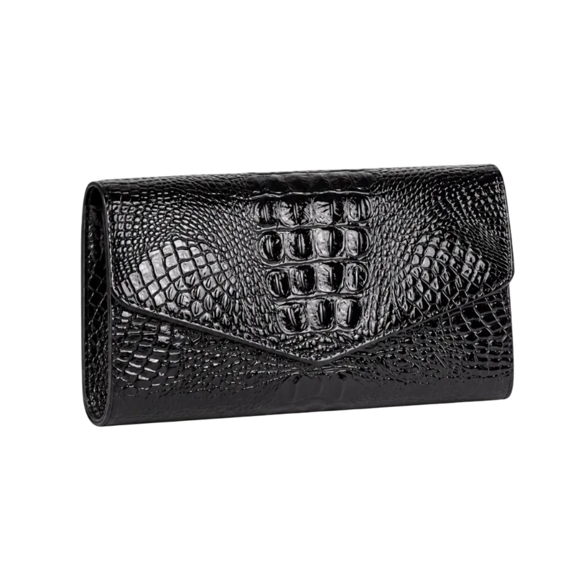 Black Crocodile Embossed Envelope Evening Clutch-1
