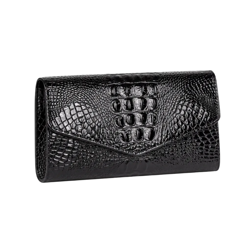 Black Crocodile Embossed Envelope Evening Clutch-1