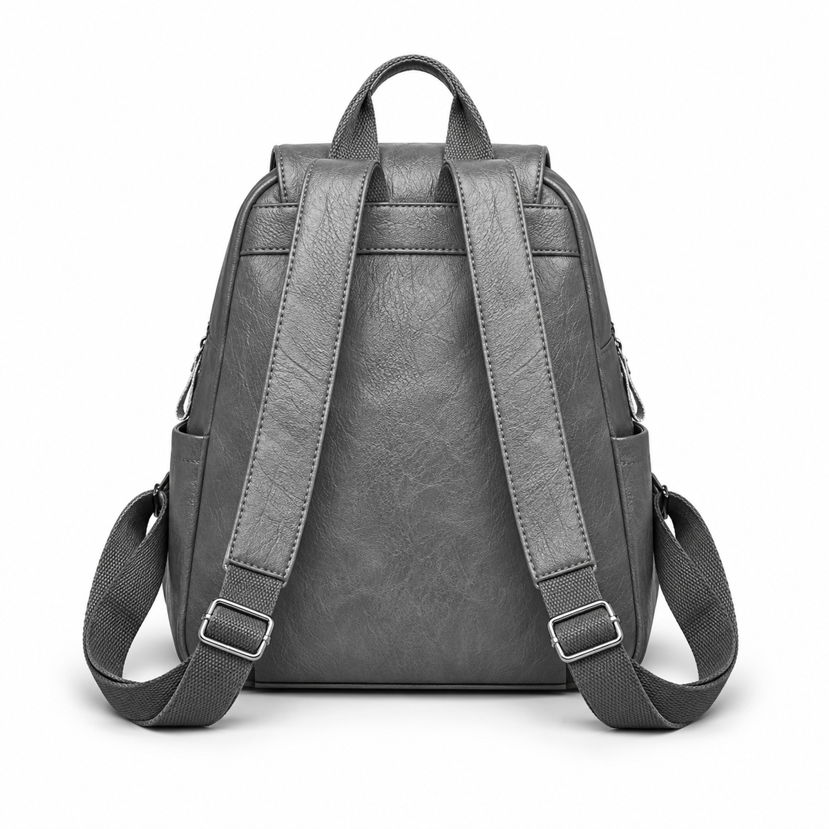 Grey Textured Flap Backpack With Pockets-2