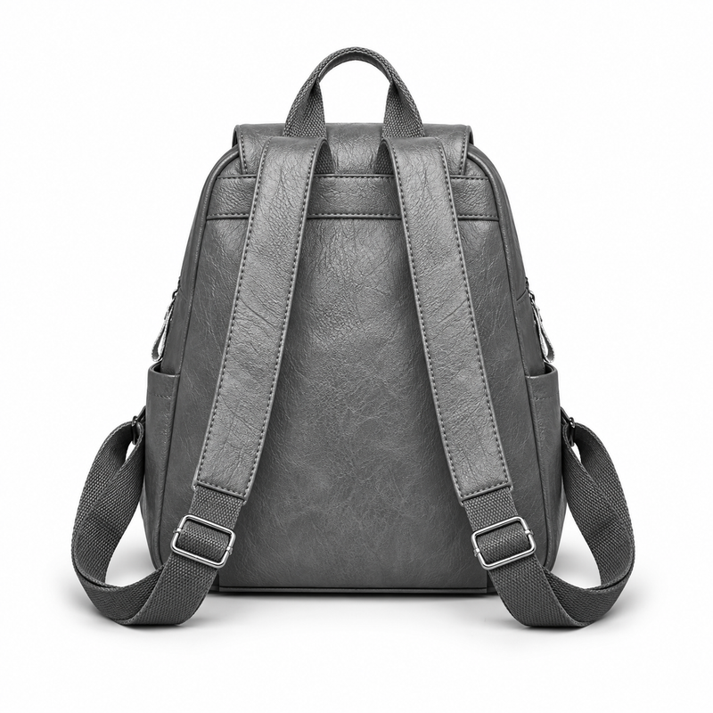 Grey Textured Flap Backpack With Pockets-2