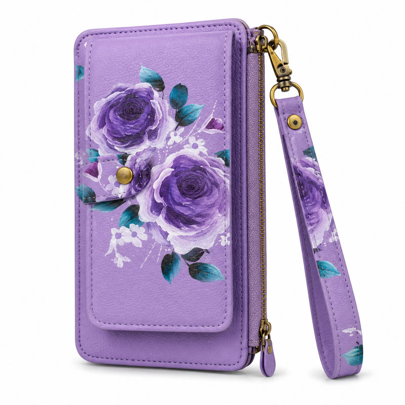 Purple Floral Rose Wristlet Wallet-1