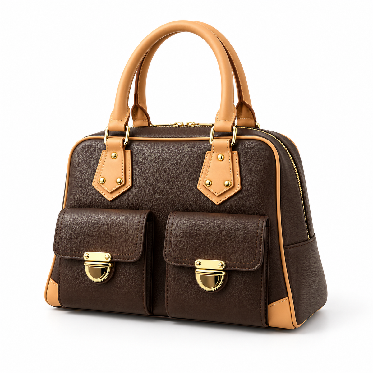Chocolate Brown Vegan Leather Pocket Handbag-3