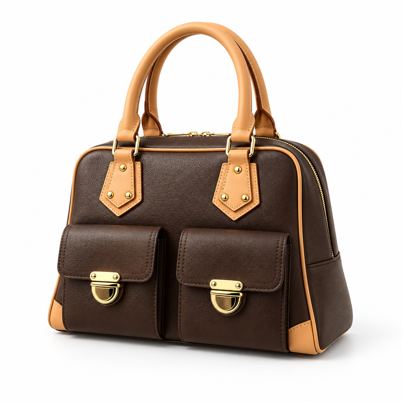 Chocolate Brown Vegan Leather Pocket Handbag-3