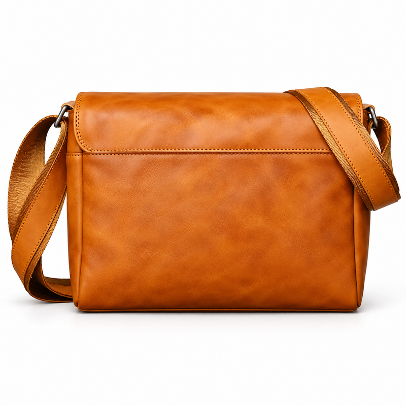Classic Cognac Leather Messenger Shoulder Bag-3