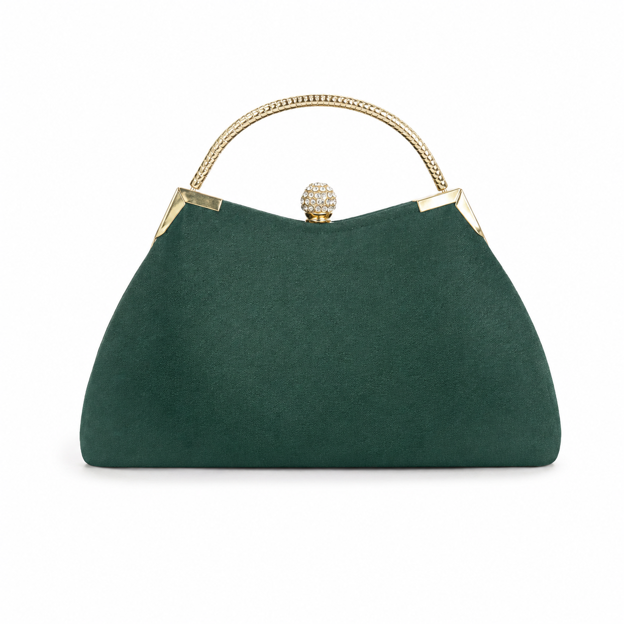 Emerald Green Floral Satin Evening Handbag with Crystal Detail-3