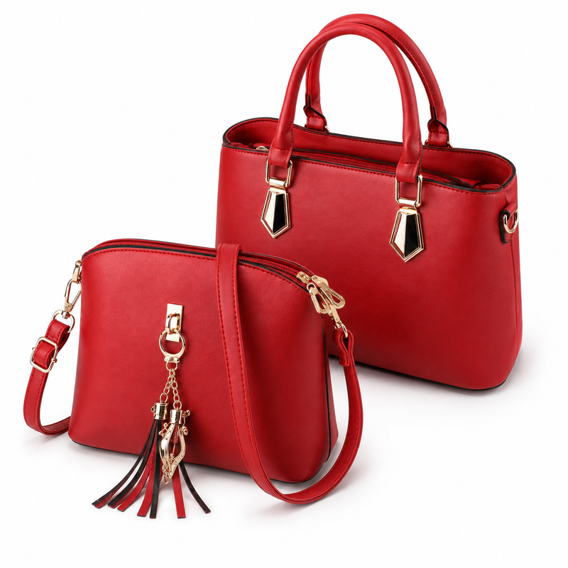Women’s Red Two-Piece Handbag and Crossbody Bag Set-4