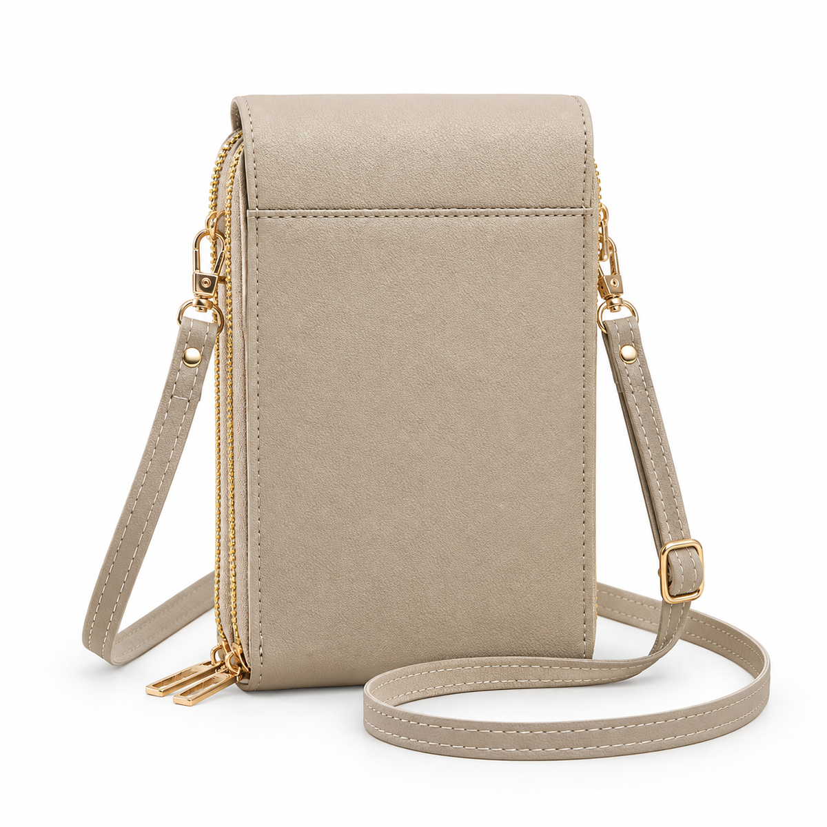 Taupe Textured Crossbody Bag With Flap-2