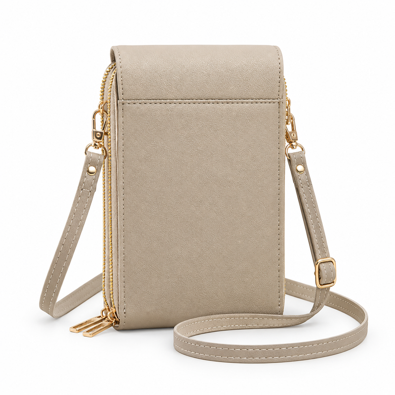 Taupe Textured Crossbody Bag With Flap-2