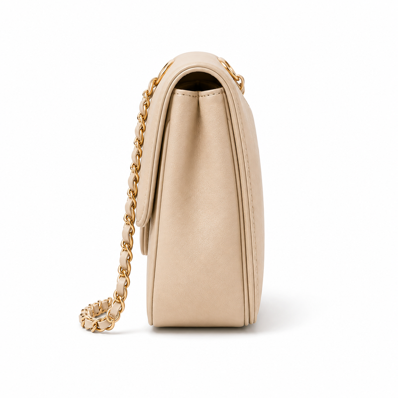 Elegant Beige Chain Strap Shoulder Bag-2