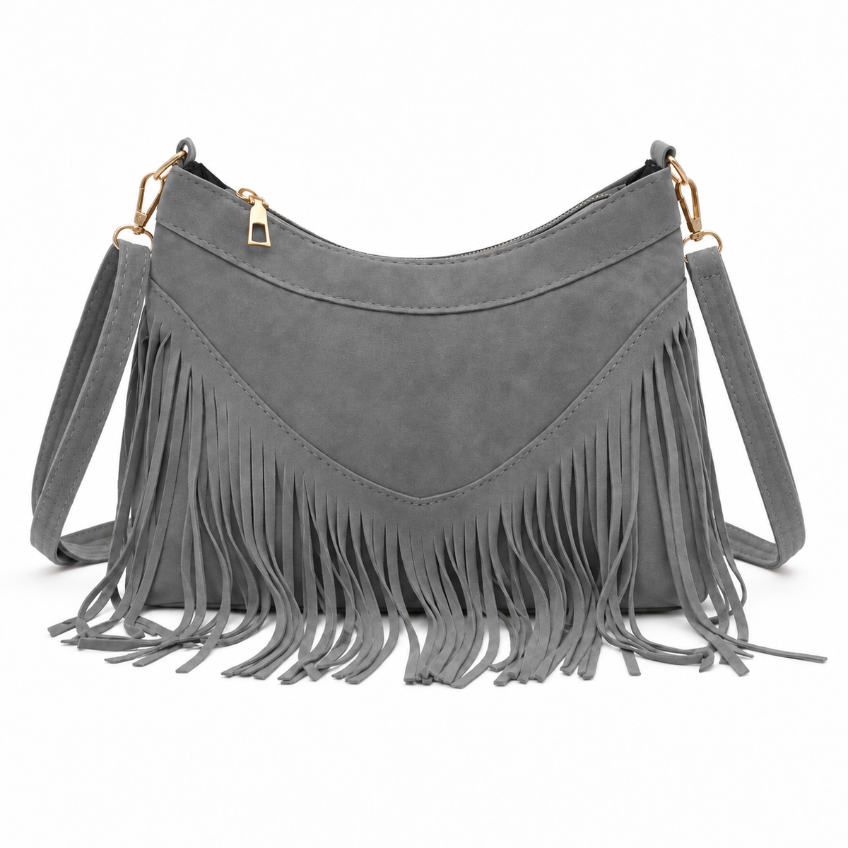 Vintage Grey Bohemian Fringe Shoulder Bag-3
