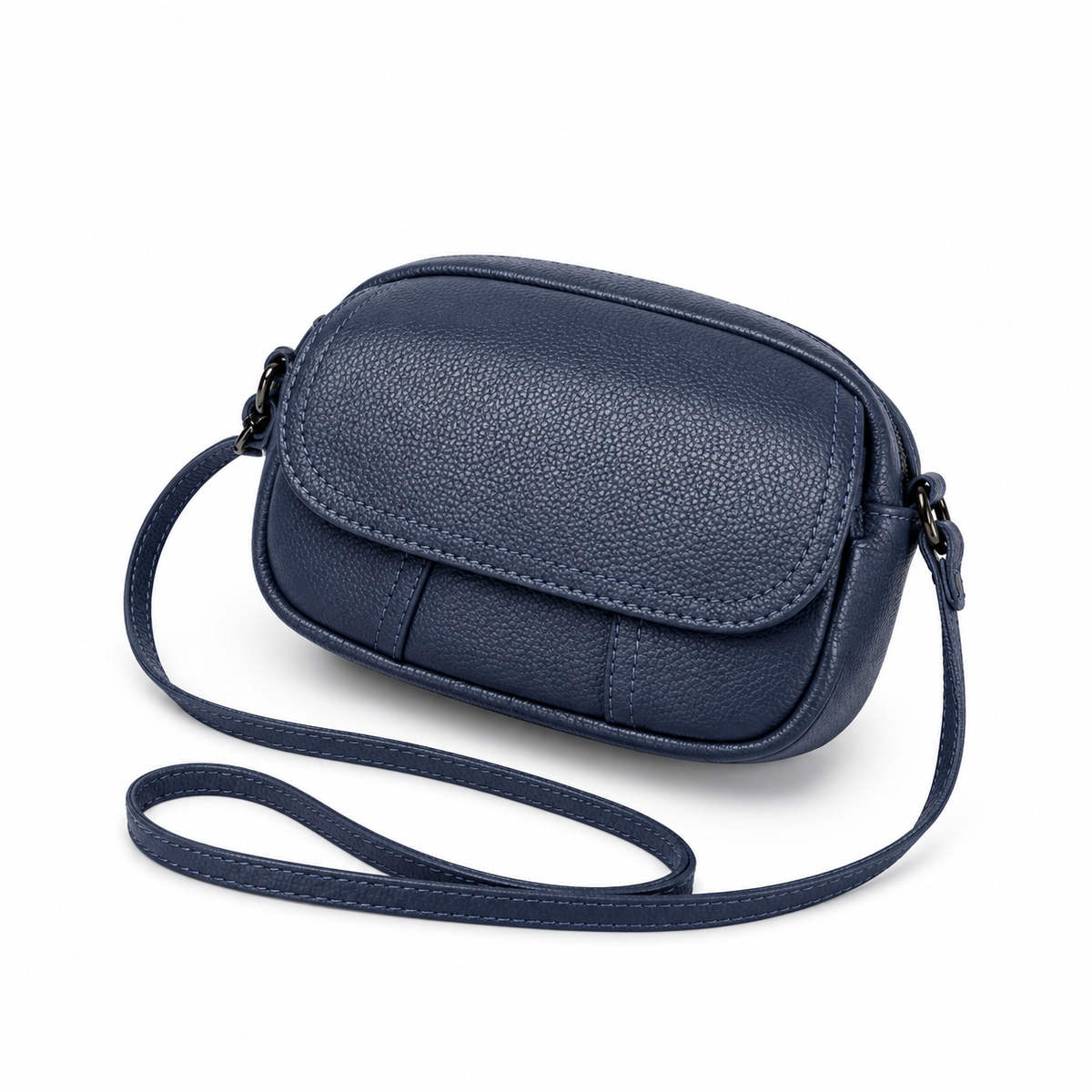 Navy Blue Textured Flap Crossbody Bag-3