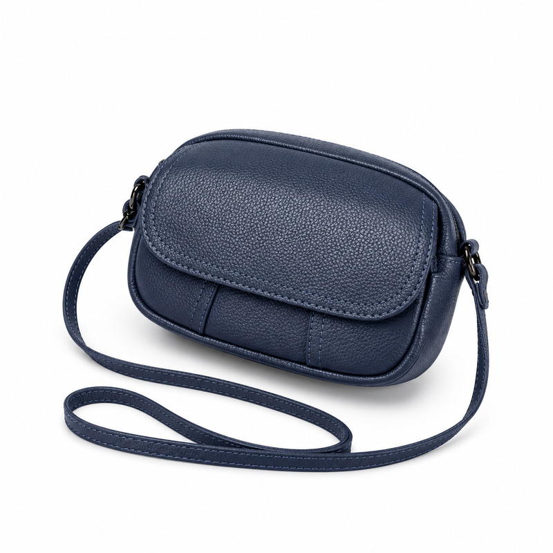 Navy Blue Textured Flap Crossbody Bag-3