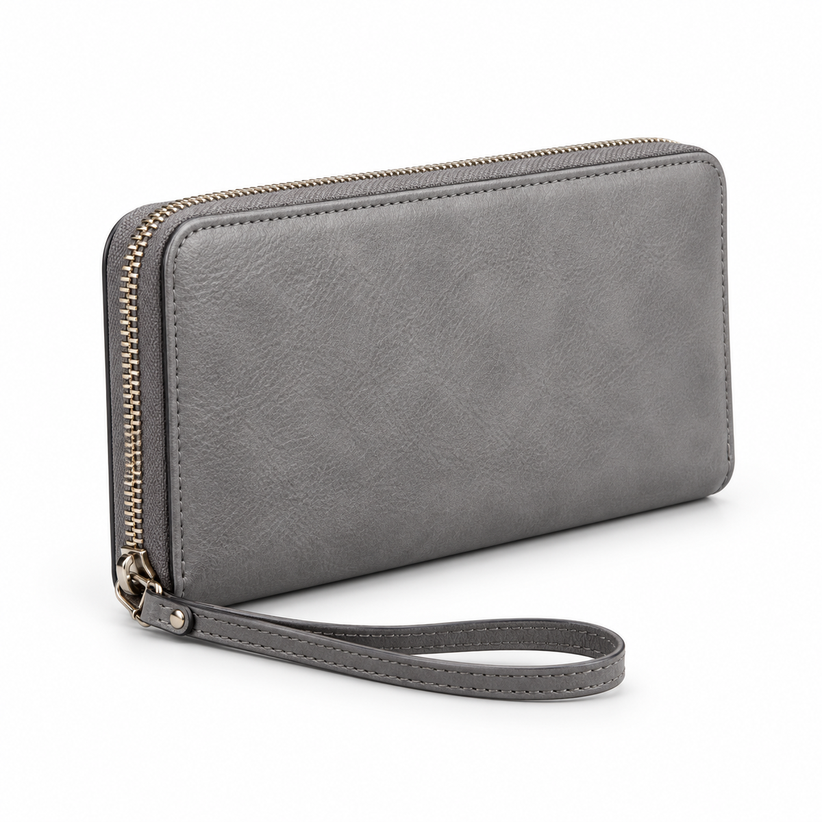 Classic Grey Leather Wallet With Zipper-3