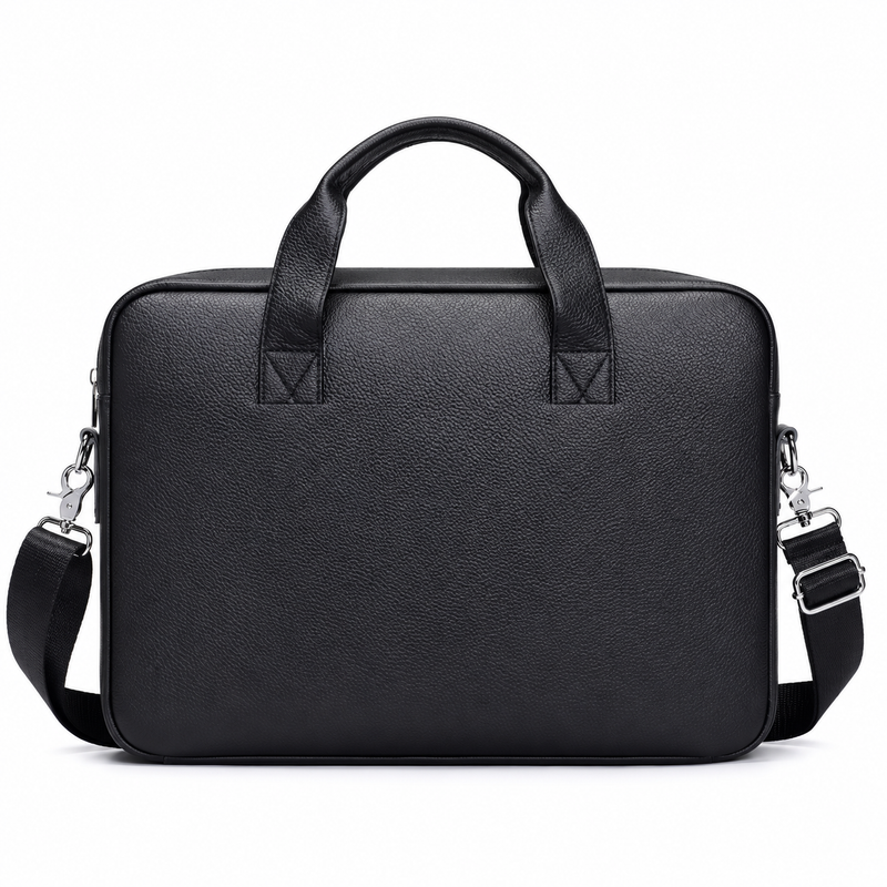 Classic Black Leather Briefcase Shoulder Bag-4