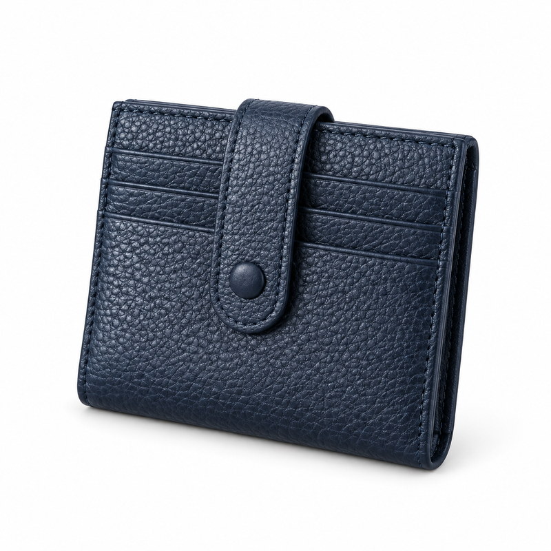 Navy Blue Pebbled Snap Closure Wallet-3