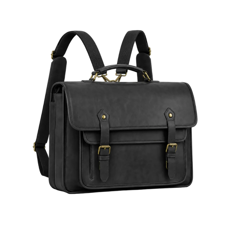 Classic Black Leather Briefcase Backpack Bag-1