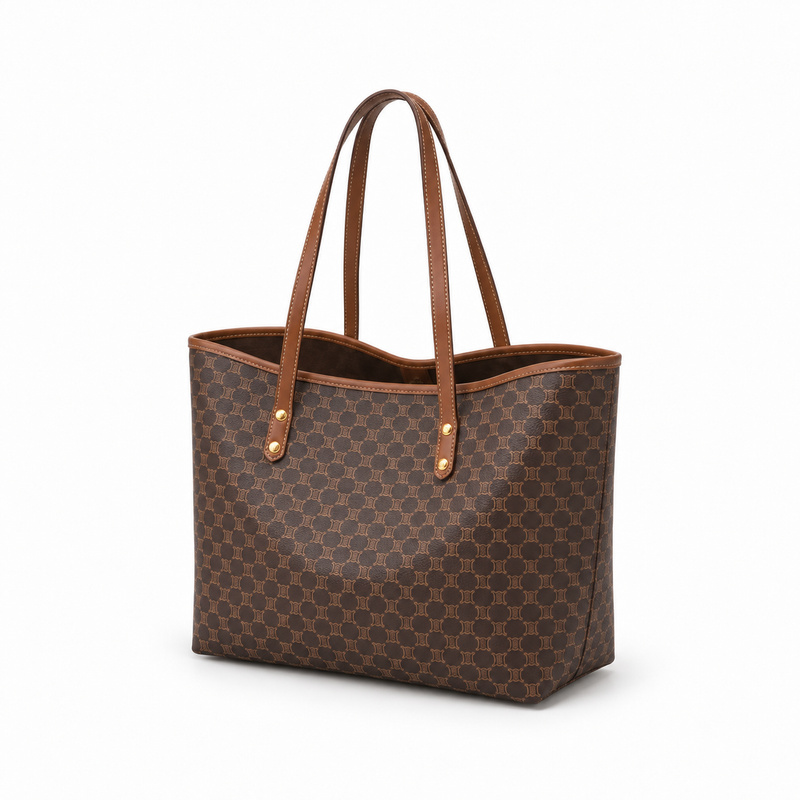 Coffee Monogram Pattern Everyday Tote Handbag-3